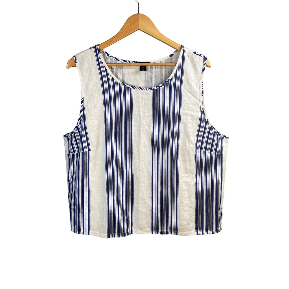 Halogen Striped Linen Blend Tank Top Womens XXL Coastal Nautical Preppy